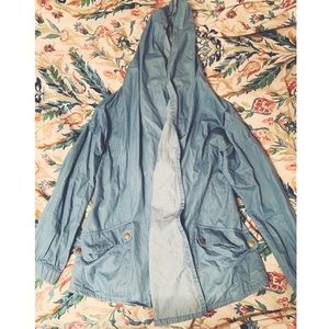 Denim cardigan jacket with hood